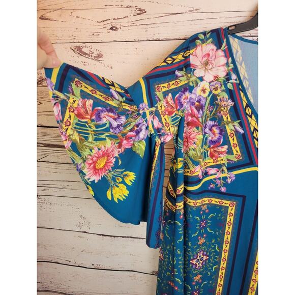UMGEE Blue Floral Whimsical Fairy Bell Sleeve Tunic Dress Women's Size Small - Picture 6 of 8